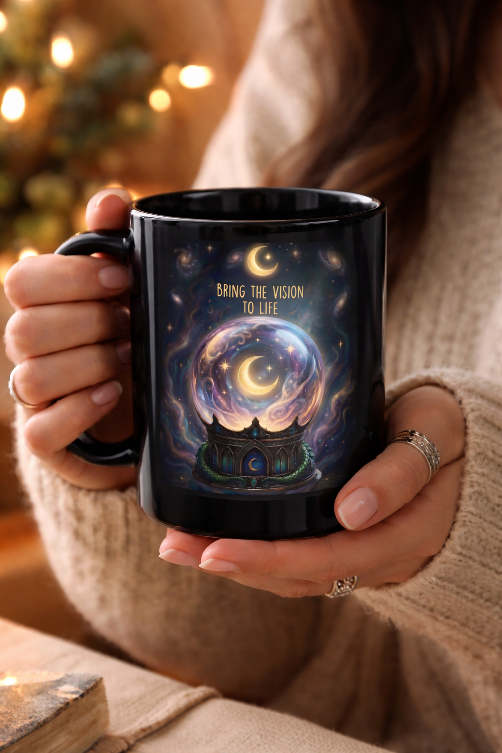 Inspire Inspiration Mug  - Manifestation Bring the Vision to Life, Celestial Crystal Ball Fantasy Witchy Gift –Spiritual Aesthetic Mug