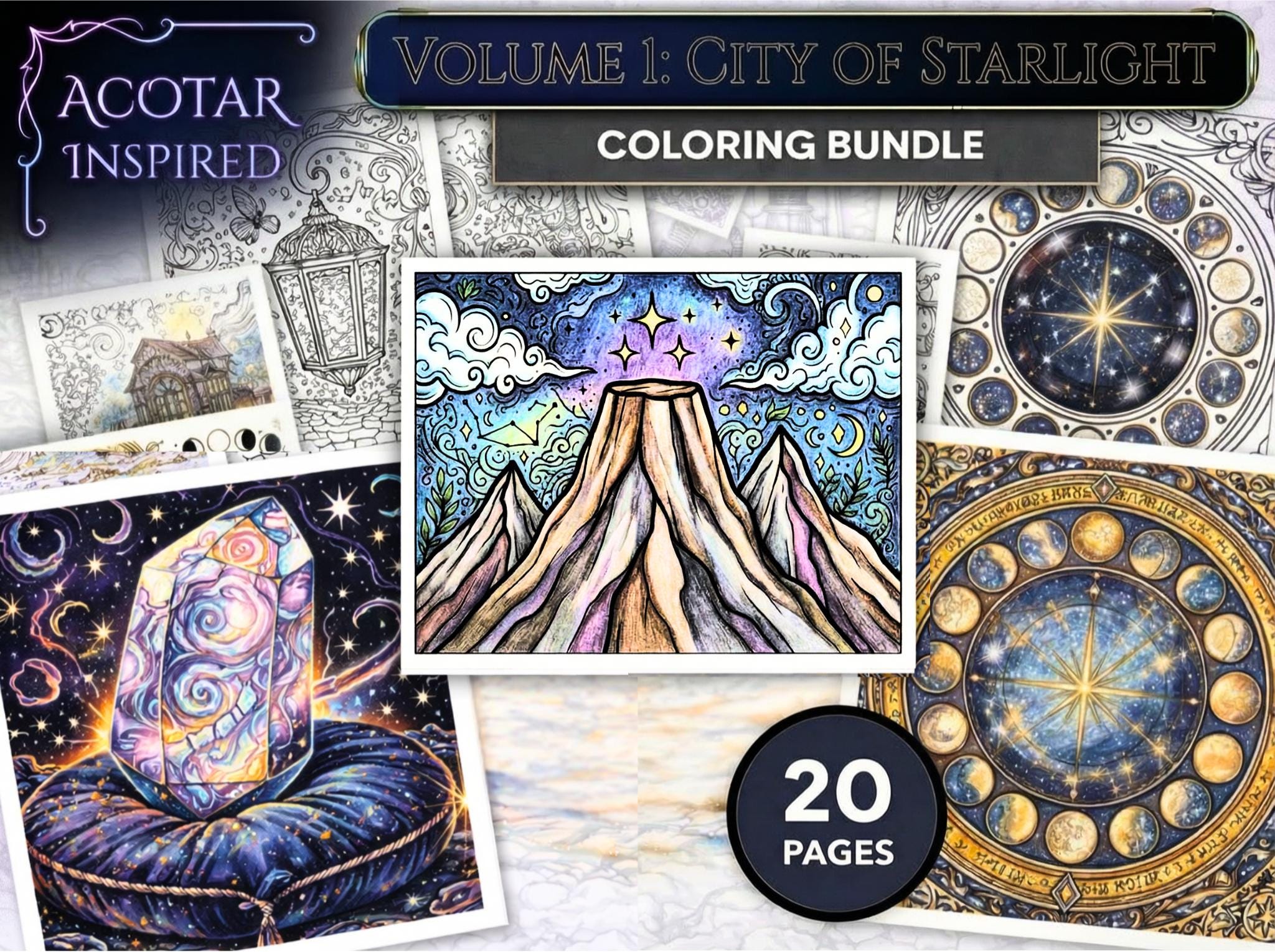 Hand-Drawn Velaris Coloring Book: Night Court Grimoire ACOTAR Inspired (PDF & PNG Download)