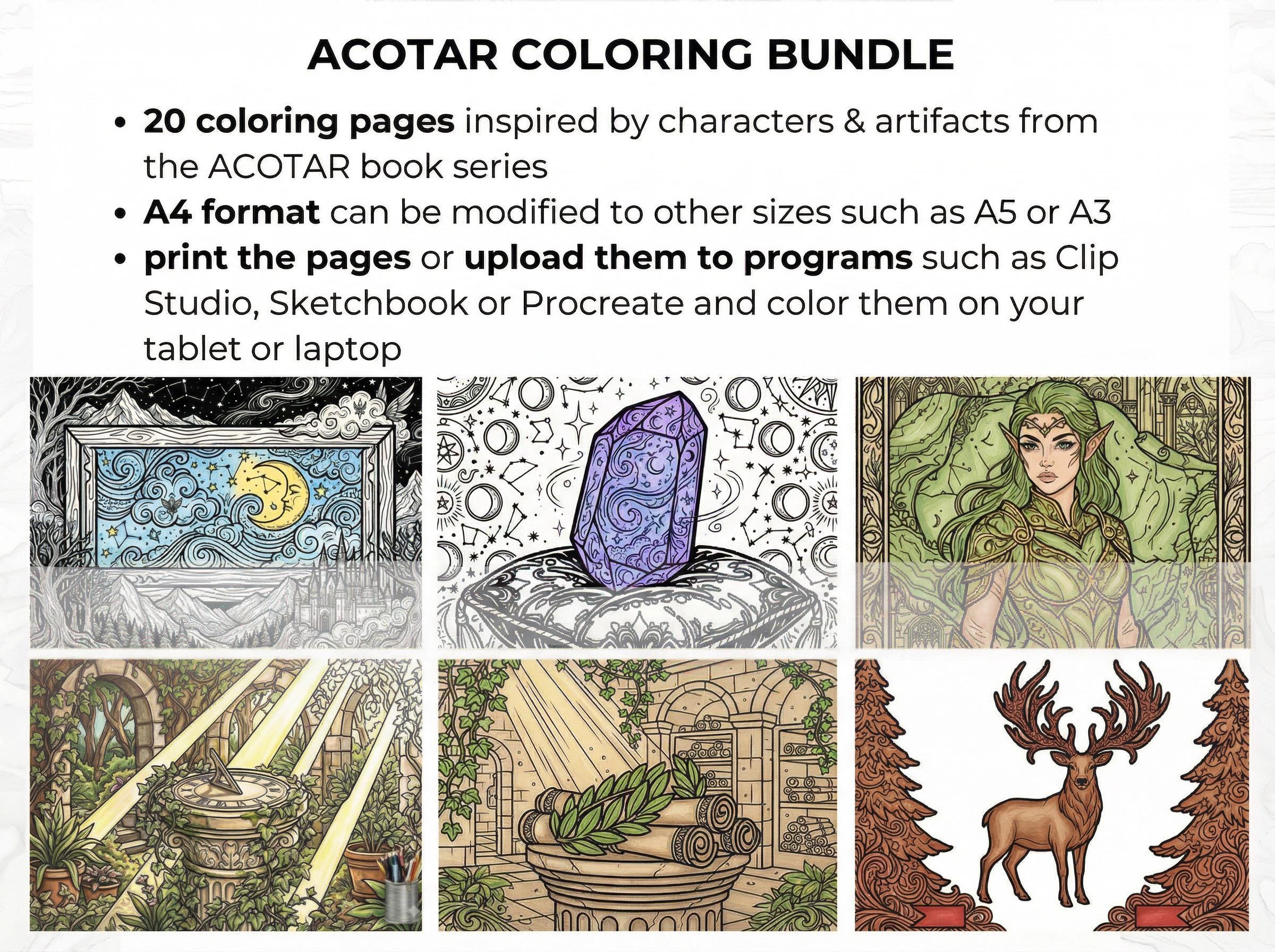 Hand-Drawn - Solar & Seasonal Courts: Cottagecore and Steampunk Art (PDF) ACOTAR Inspired Coloring Book Vol 3