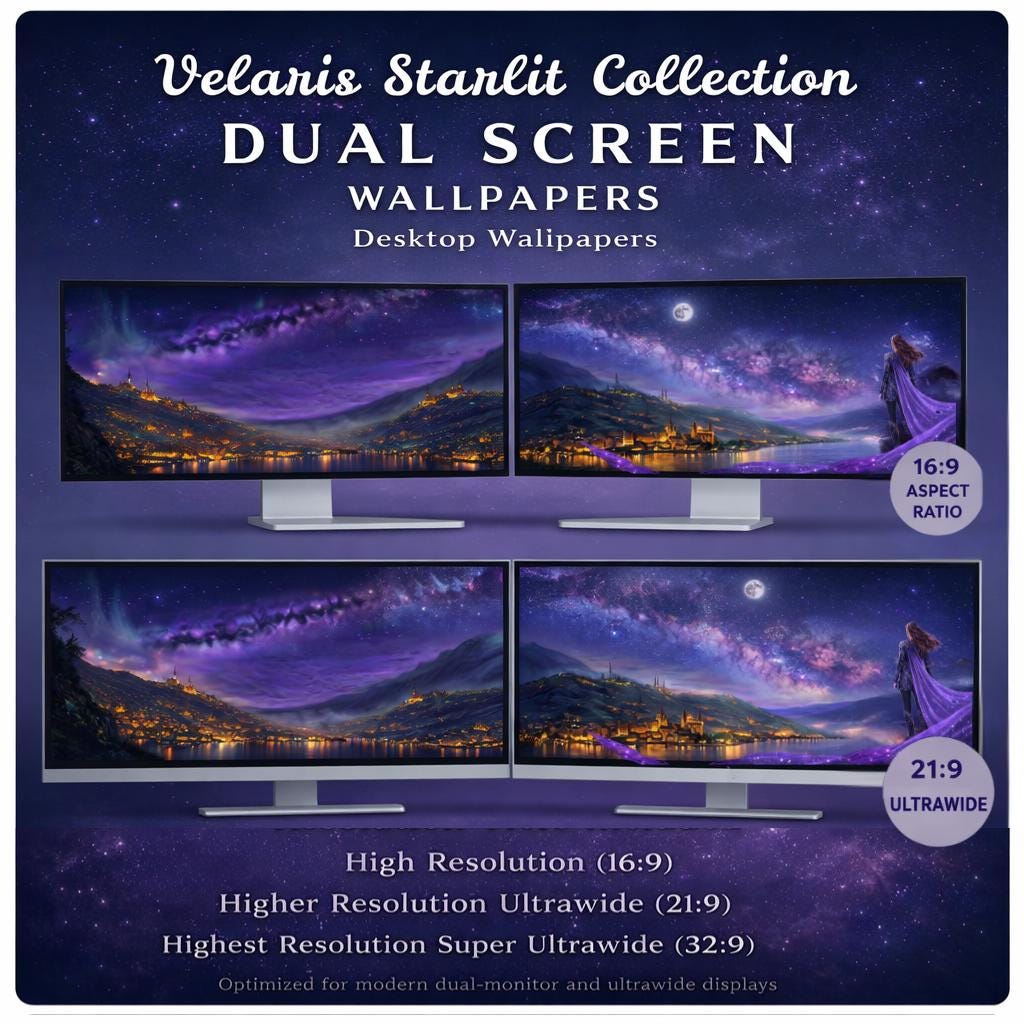 Velaris Desktop Wallpaper 4K: Night Court, Ultrawide Dual Monitor (Digital Download)