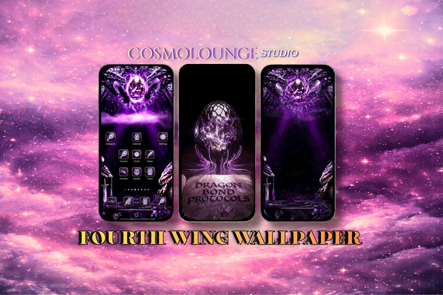 Dragon Rider App Icons and Live Wallpaper: Violet Fantasy Theme (iOS and Android Digital Download