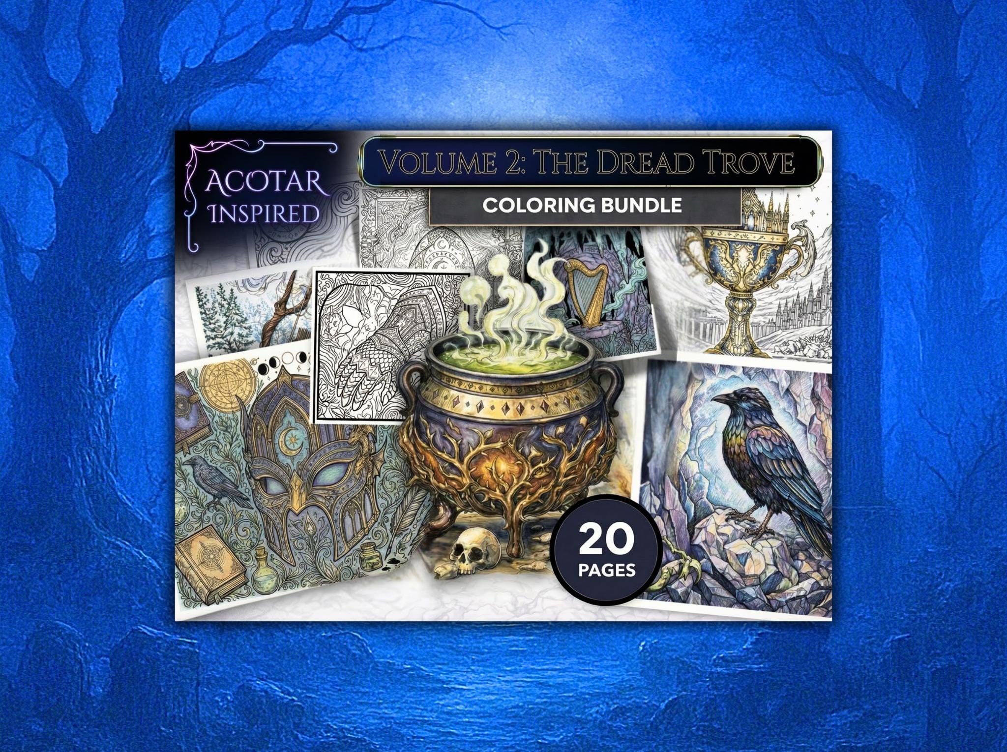 Hand-Drawn Dread Trove Coloring Book: Nesta’s Mask & Cauldron (Digital and Print) ACOTAR Vol 2