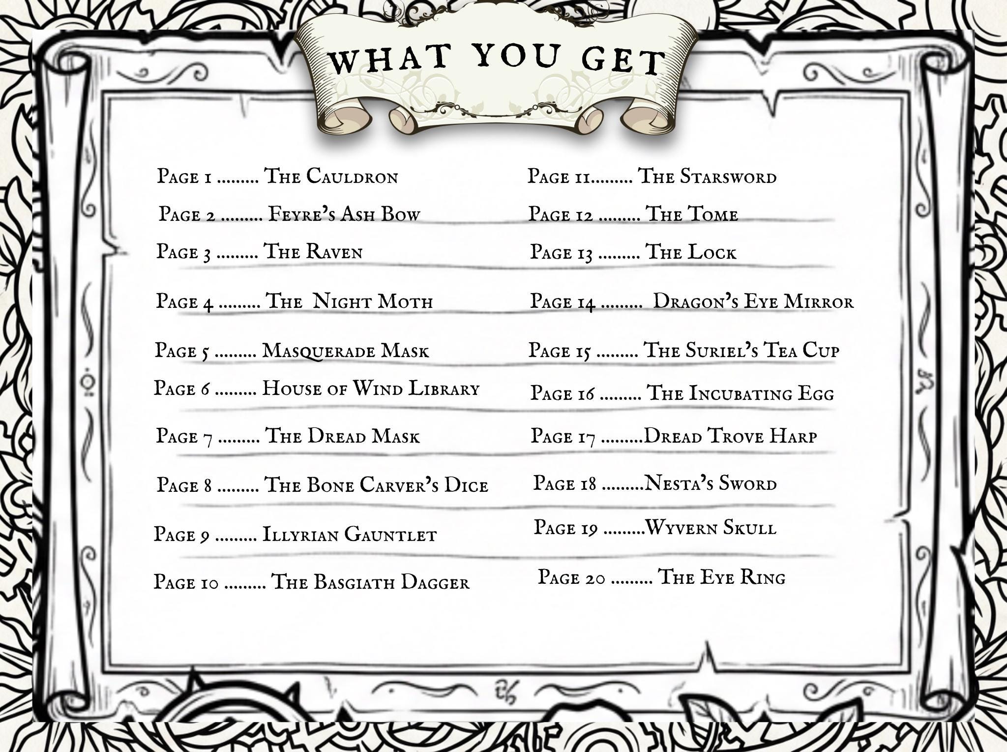 60 Hand-Drawn Designs: Night Court, Dread Trove & Seasonal Courts (PDF) ACOTAR Inspired Coloring Book Bundle