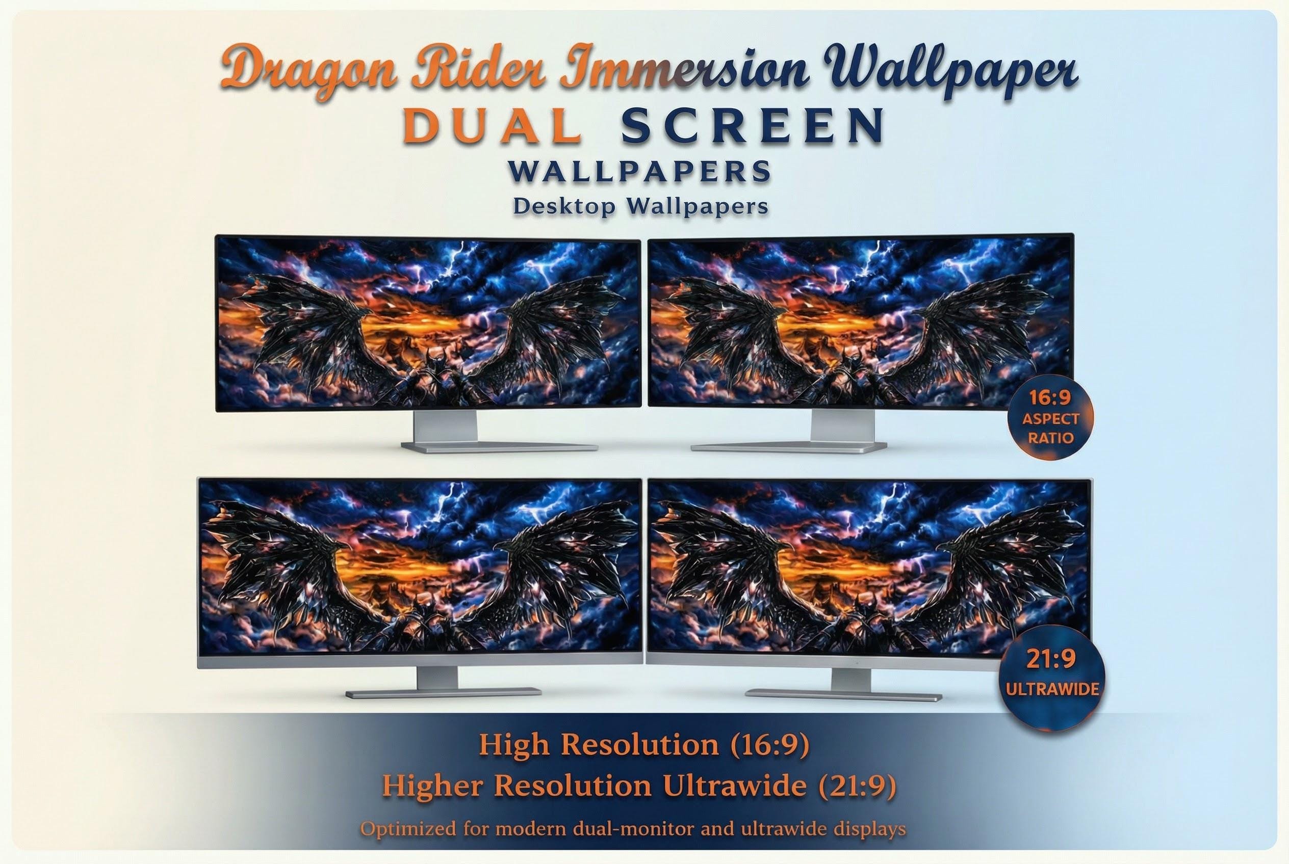 Onyx Black & Blue Dragon Rider Ultrawide Wallpaper | 4K War College (Digital Download)