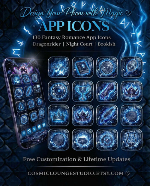 130 Liquid Glass Onyx Fantasy App Icons: Shadow Black Dragon Rider and College of Dragons Theme