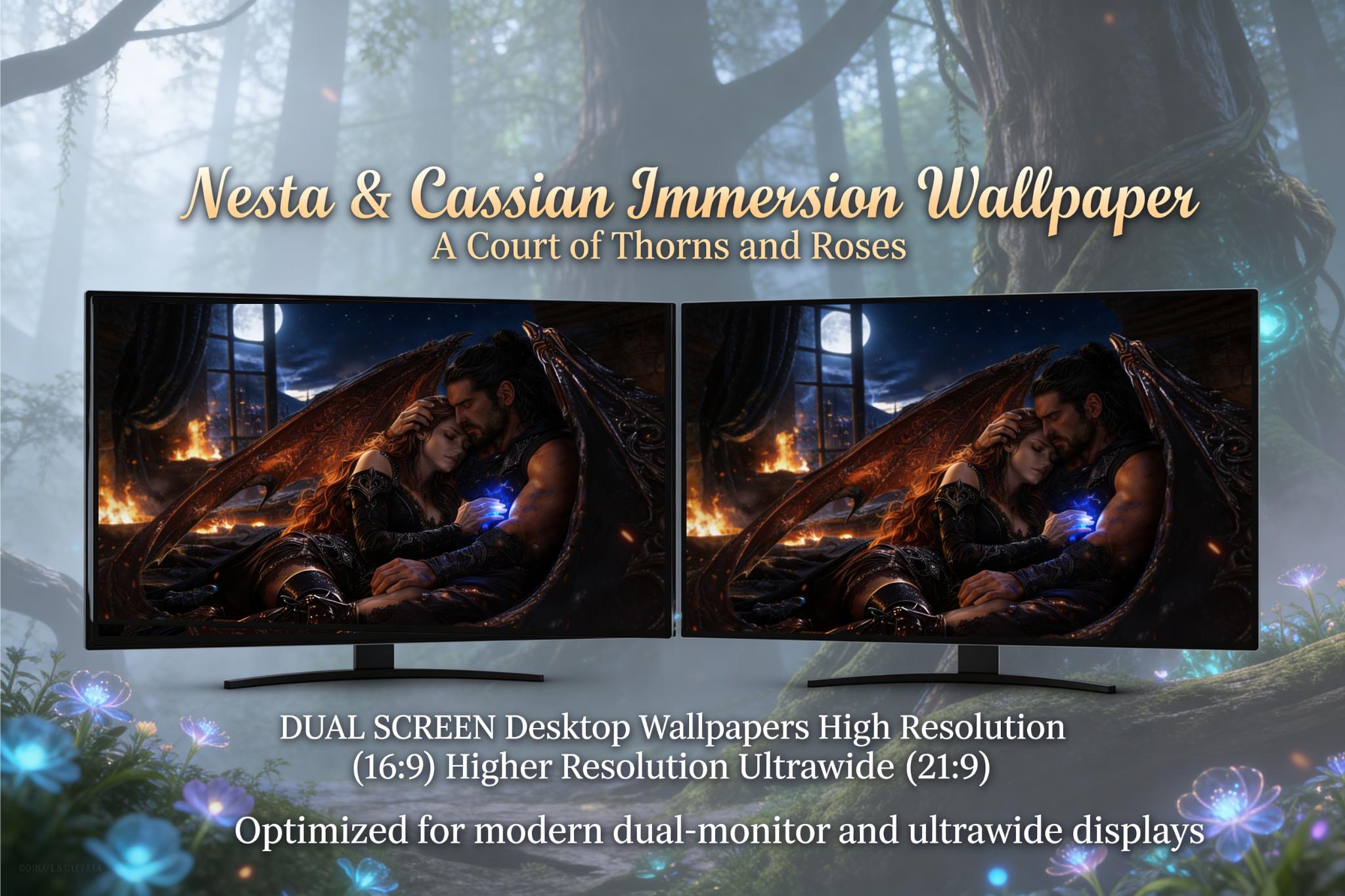 Nesta Cassian Intimate ACOTAR Wallpaper – Dual Screen Dark Romance (16:9, 21∶9)