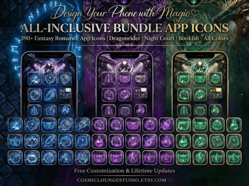 390+ Liquid Glass App Icons: Night Court (Amethyst), Dragon Rider (Onyx) and Spring Court (Machete Green) Aesthetics for iOS & Android