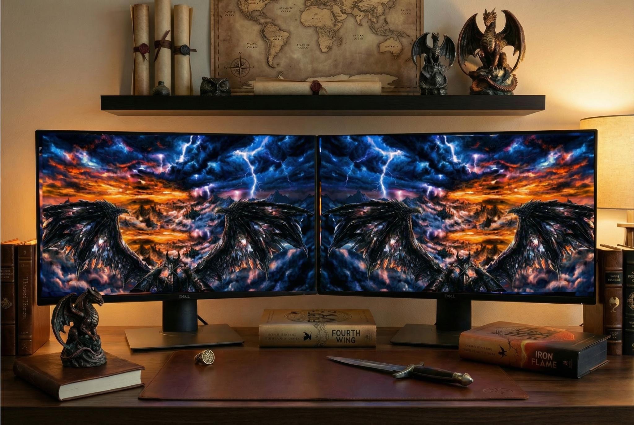 Onyx Black & Blue Dragon Rider Ultrawide Wallpaper | 4K War College (Digital Download)