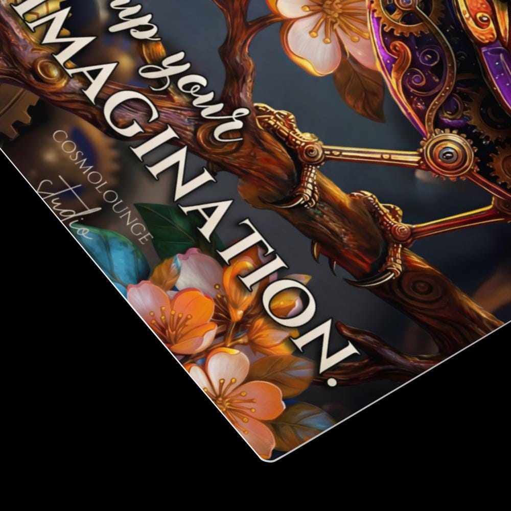 Steampunk Bird Inspirational Fantasy Wall Art – “Wind Up Your Imagination” Clockwork Bird Metal Print | Fantasy Decor | Creative Studio Art